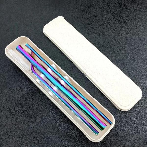 

drinking straws 6pcs reusable metal stainless steel sturdy bent straight drinks straw with cleaning brush bar party accessory
