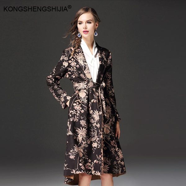 

women's trench coats 2021 autumn fashion print suede women vintage full length turn down collar ladies coat with belt 67025, Tan;black