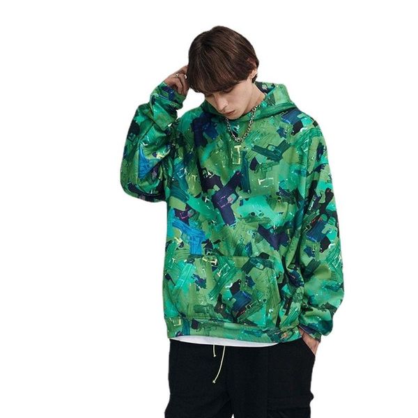 

men's hoodies & sweatshirts star actual shooting models 2021 fall and winter personalized street full of printed down loose hooded swea, Black