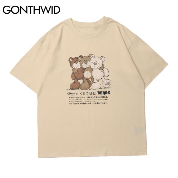 Harajuku Magliette Japanes Style Cartoon Bears Streetwear T-Shirt Hip Hop Moda Casual Allentato Magliette Manica Corta Top 210602