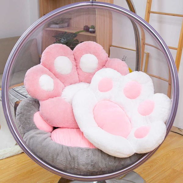 Morbido lungo peluche zampa d'orso sedia cuscino farcito formato gigante sedia appesa cuscino sedile rosa cartone animato zampe di gatto divano arredamento cuscino Q0727