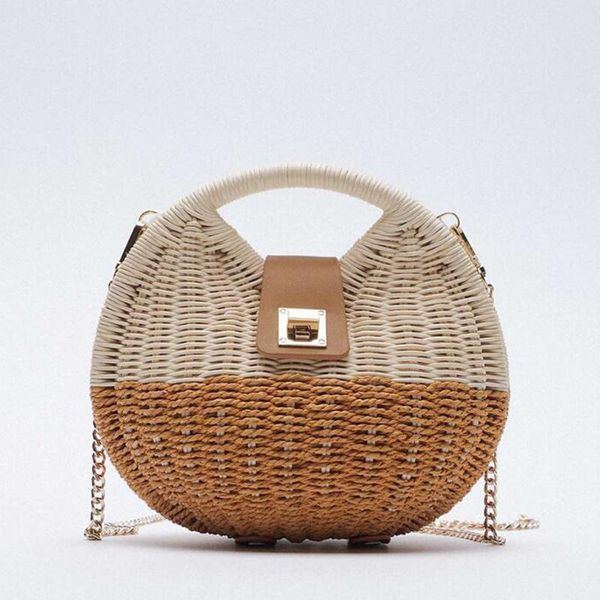 

evening bags fashion wicker woven rattan women handbag round chain straw shoulder bag crossbody for 2021 bohemia boho purse