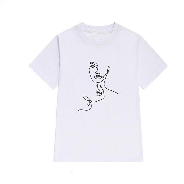 

white o neck short sleeve women harajuku summer simple stick figure line print