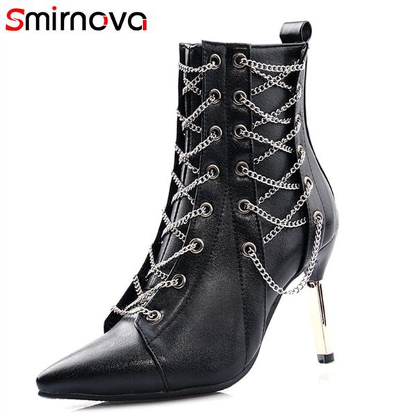 

boots smirnova 2021 winter arrive woman ankle fashion super high heels shoes pointed toe wholesale women, Black
