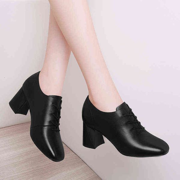 

kukucentennial lace up leather sho women's british deep mouth high heels thick fall 2272