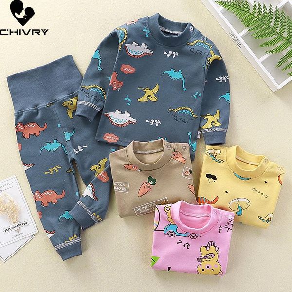 

pajamas born kids boys girls pajama sets cartoon high waist long sleeve t-shirt with pants toddler baby autumn sleeping clothes, Blue;red