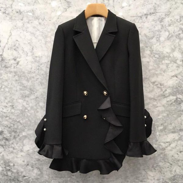

[ewq] 2021 autumn sweet women jacket loose casual black suits outwear long sleeve ladies office coat fashion clothing women's & blazers, White;black