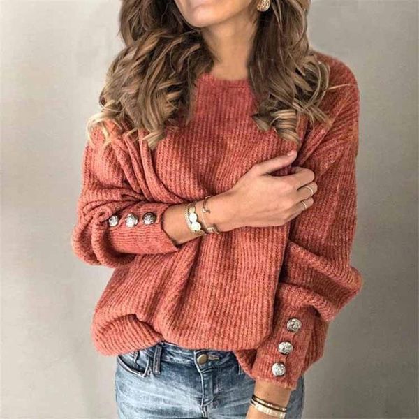 

women's sweaters 2021 winter pullover sweater women knitted button decor plus size casual long sleeve pull female solid pullovers, White;black