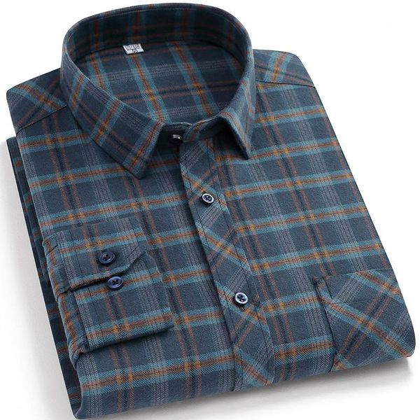 

men's casual shirts fashion 100% cotton brushed plaid single pocket long sleeve autumn regular-fit soft checkered social shirt, White;black