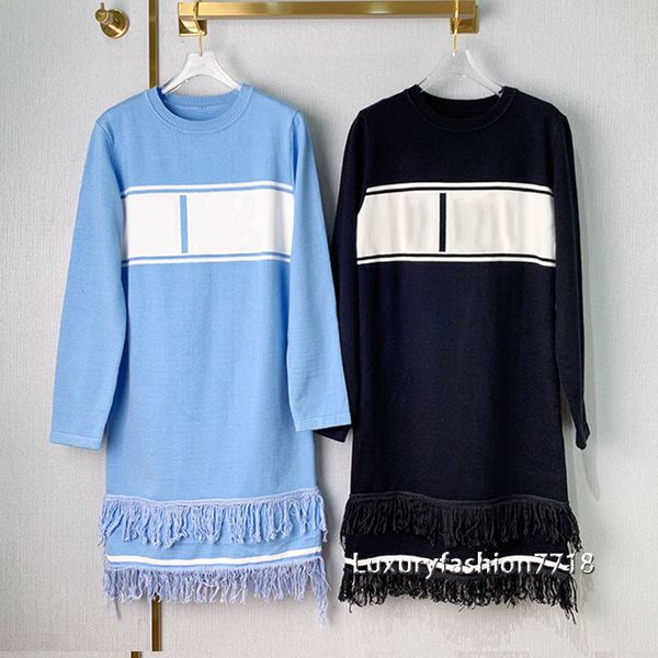 

casual dresses style of fashion high end tassel dress long sleeve around the neck letter jacquard brand crocheted sweater 2ar2, Black;gray