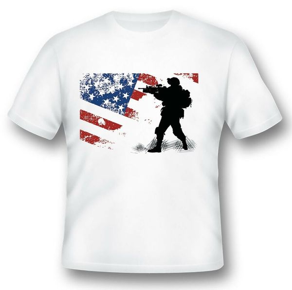 

us soldier with flag tee shirt white, White;black