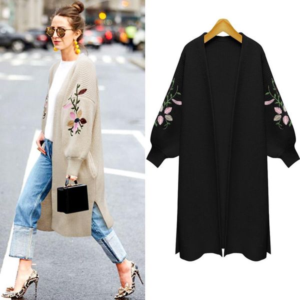 

women's sweaters 3xl plus big size sweater women spring autumn winter 2021 feminina long embroidered black cardigan female f0423, White;black