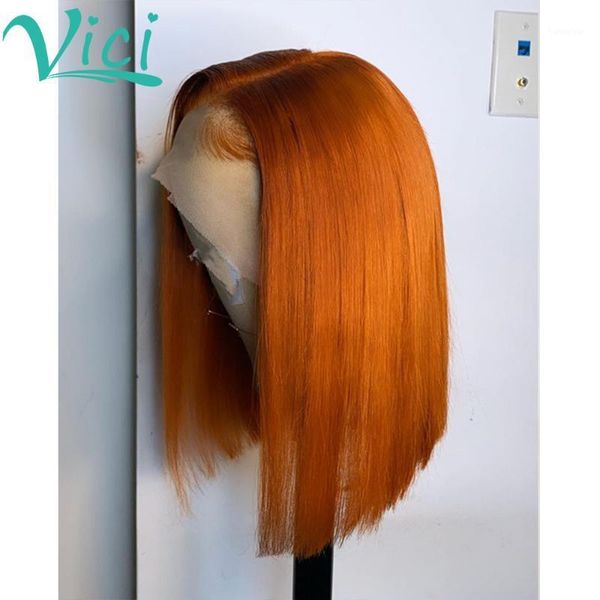 

colored orange wig for women glueless short human hair wigs pre plucked bleached knots 13x6 ginger pixie cut hair1, Black;brown