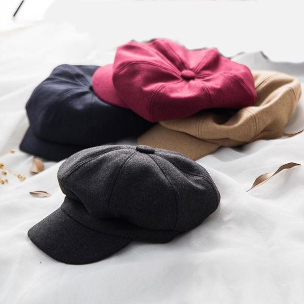 

wool beret women autumn winter french style flat cap octagonal hats stylish artist painter sboy caps black grey hat outdoor, Black;white