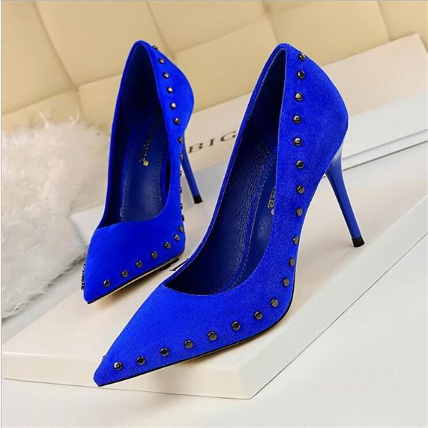 

dress shoes bigtree high heels rivet suede women pumps pointed wedding stiletto party ladies, Black