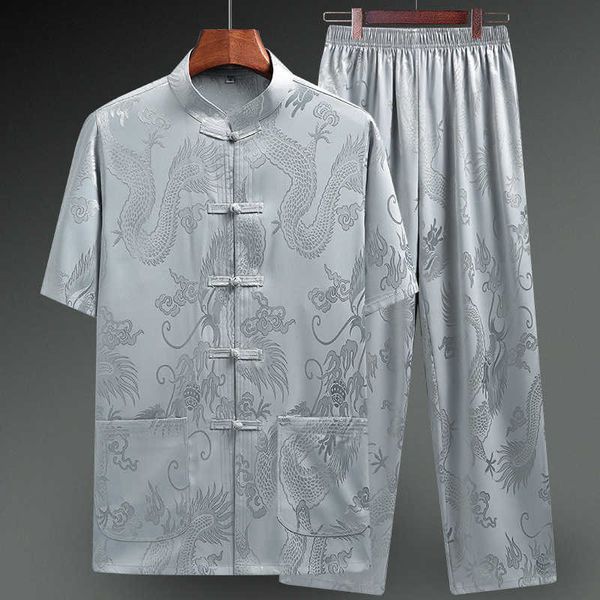 

tang men's ice silk short sleeve summer beathable suit, Gray