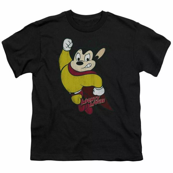 

mighty mouse classic hero kids youth t shirt licensed cartoon tee black, White;black