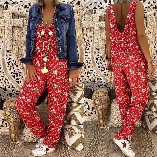

women's jumpsuits & rompers summer womens jumpsuit casual v-neck floral print herem pants 2021 boho beach ladies loose playsuit overall, Black;white