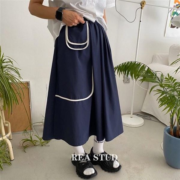 

skirts casual fake pocket women's skirt elegant high waist chic long ladies 2021 korean style spring for women, Black