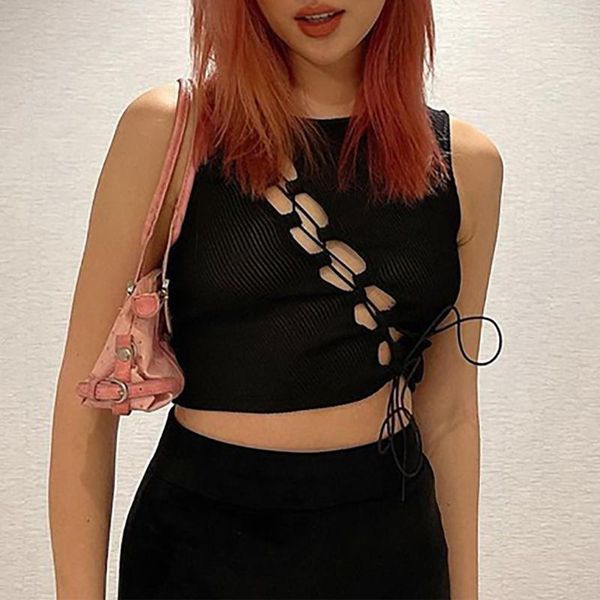 

women's tanks & camis corchet black cropped tank irregular design tight navel crop y2k aesthetic for women, White