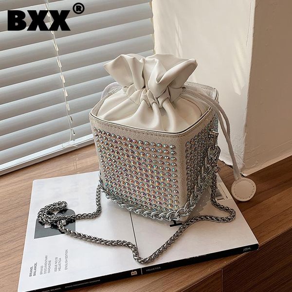 

cross body [bxx] retro pu leather drawstring rhinestone bags women 2021 fashion chain shoulder bag lady trend handbags purses cb940