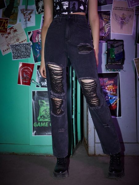 

romwe solid ripped jeans j39n#, Blue