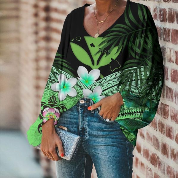 

women's blouses & shirts nopersonality polynesian tribal design women blouse hawaiian flowers print vintage for lady casual loose chif, White