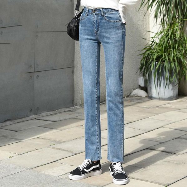 

women's jeans large size capri tall women female 2021 spring high-waisted extended edition straight-leg pants 170 girl's ultra-tro, Blue