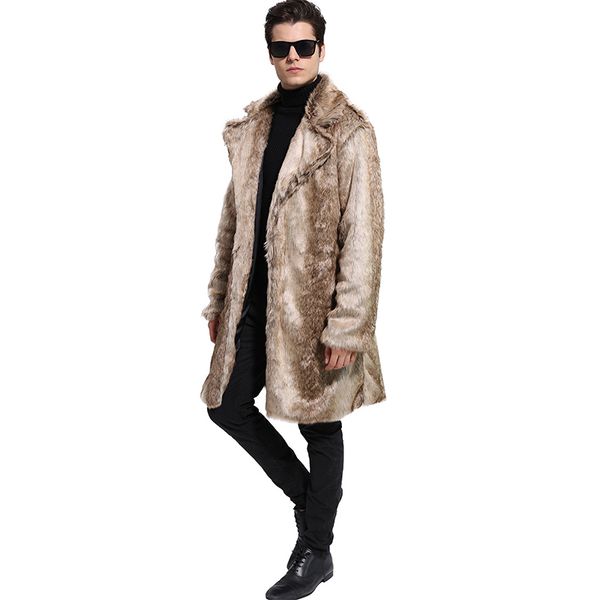 

long yellow thick leather large fluffy men's fur coat high-quality stand-up collar retro comfort windproof and warm fashion travel comm, Black