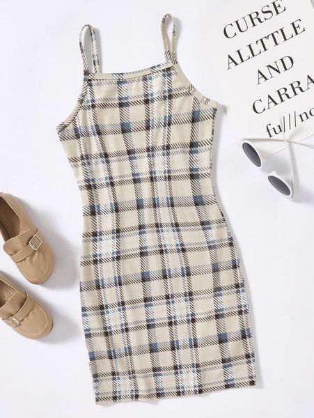 

girls plaid cami dress she, Red;yellow