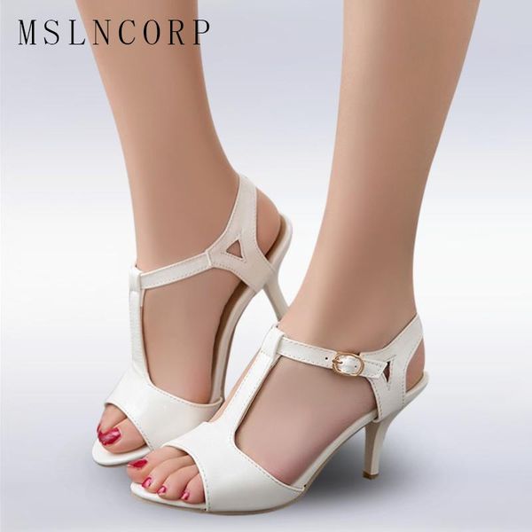 

plus size 34-43 women sandals peep toe t strap ladies high heels fashion summer square casual roman shoes, Black