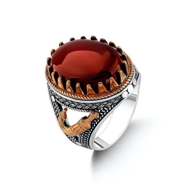 

cluster rings men sword red agate silver ring, fashionable, gift for father, gifts him solid925 sterling fine jewelery, Golden;silver