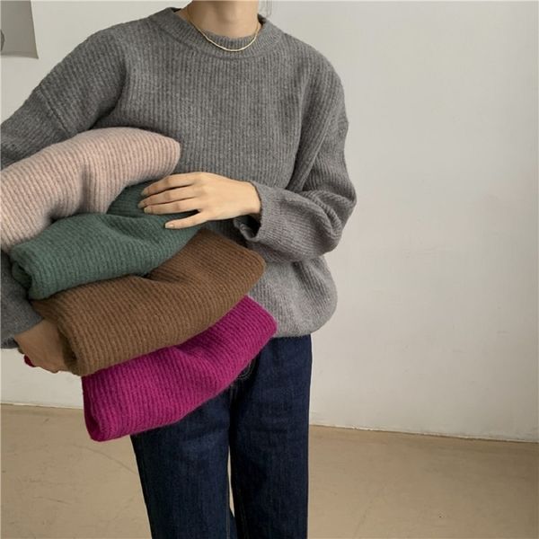 

women's knits & tees autumn winter warm sweaters pullovers lazy sheep cashmere soft collar lantern sleeve knit coat woman oversize, White