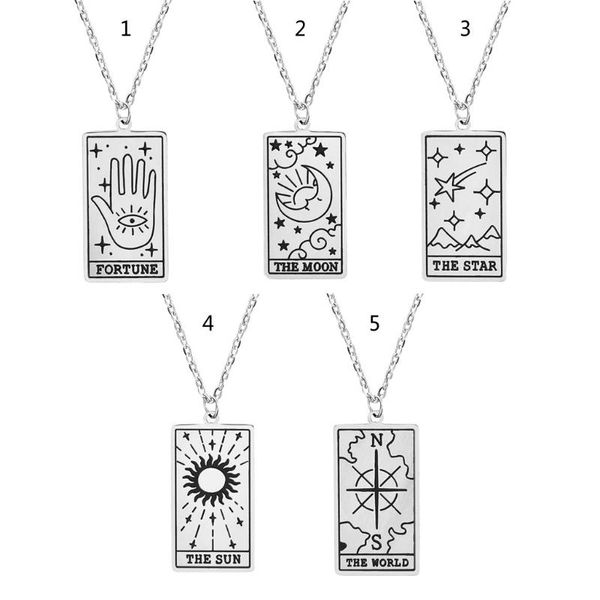 

pendant necklaces stainless steel necklace astrology divination amulet fortune star moon sun heart world chain jewelry gifts, Silver