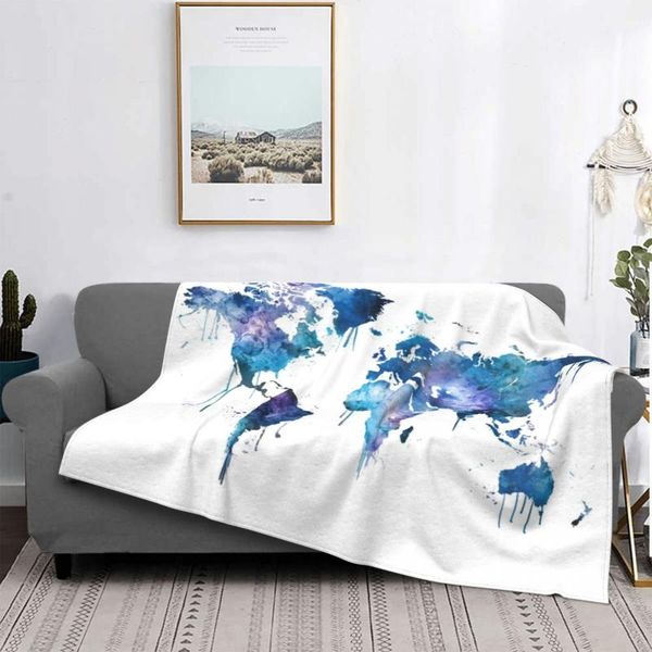 

blankets watercolor map of the world fleece decoration globe multi-function soft throw blanket for sofa office bedding