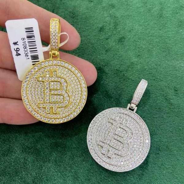 

pendant necklaces gold color iced out round micro pave full cubic zircon big necklace charm for men women hiphop jewelry, Silver