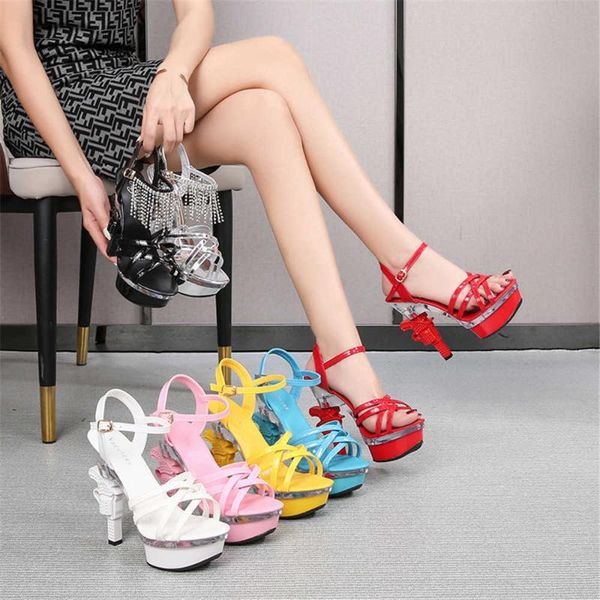

sandals est 2021 ladies gun heel women's high heels platform diamonds fringe stripers dance shoes zapatos de mujer 34-43, Black