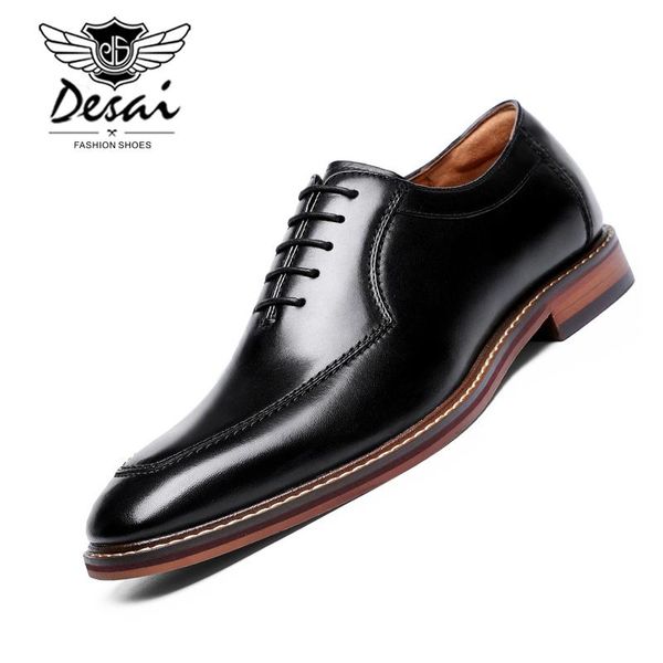 

dress shoes desai 2021 men italian style genuine leather men's wedding lace up formal gentleman party office oxfords, Black