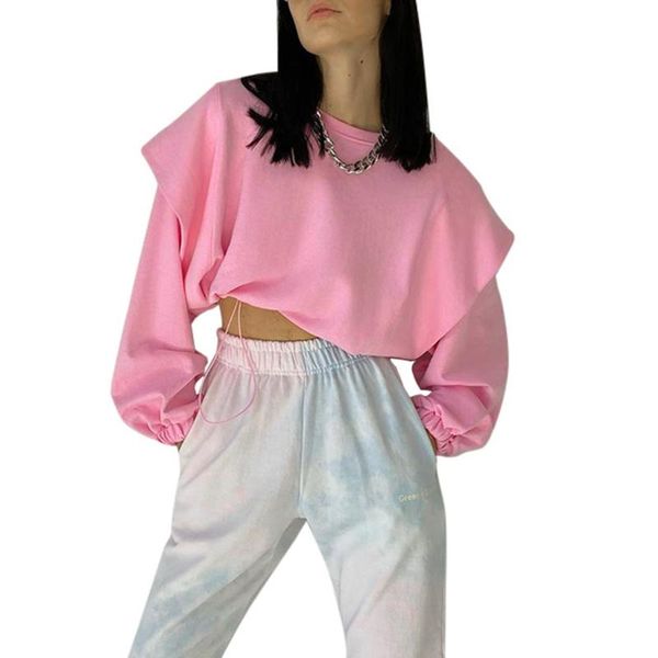 

women's hoodies & sweatshirts cropped hoddie lace-up fall loose party casual round collar long sleeve drawstring thin sweatshirt fashio, Black