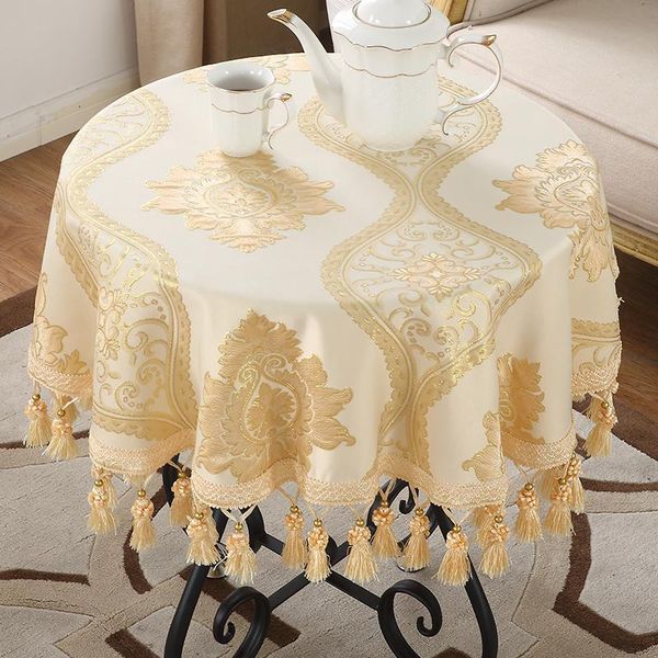 

table cloth european round luxury cover jacquard lace tablecloth for wedding party banquet retro tablecloths tassel