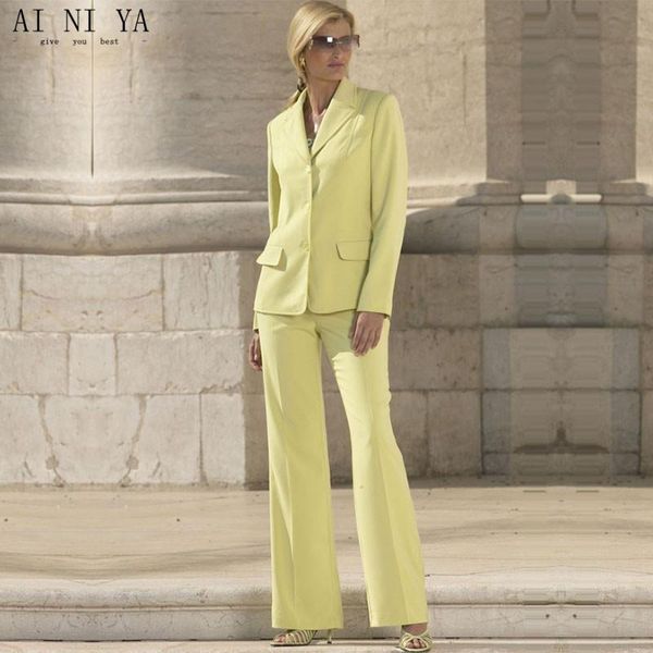 

jacket+pants light yellow women office business suits pants work wear 2 piece sets uniform styles slim ladies stylish pant women's two, White