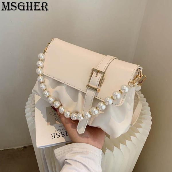 

evening bags women's fashion pleated one shoulder crossbody bag pearl chain portable armpit summer pure color leather