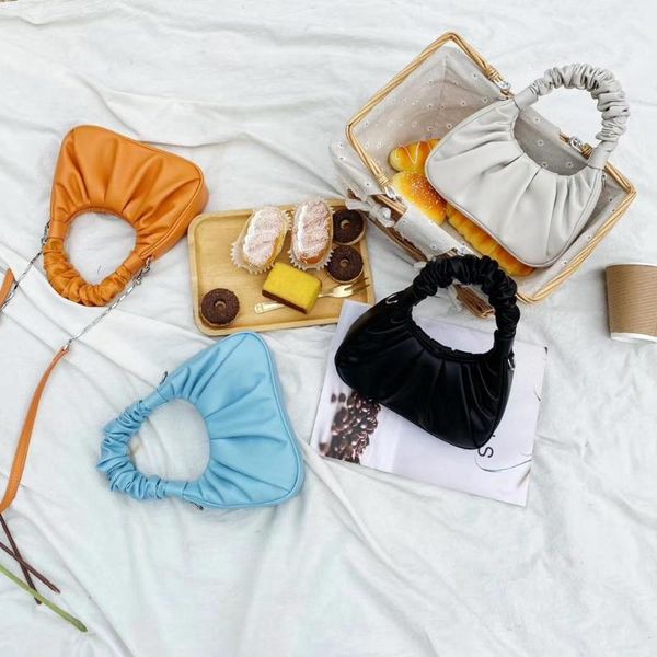 

evening bags horn shaped pleated lady handbags chic design causal fold bag portable underarm shoulder sliver strap