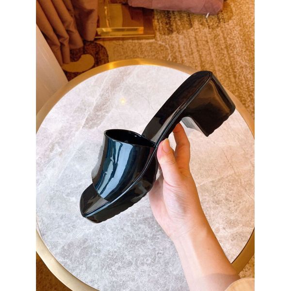 

women rubber slide sandal slippers platform high heels chunky bottom sandals outdoor beach flip flops candy colors with box, Black