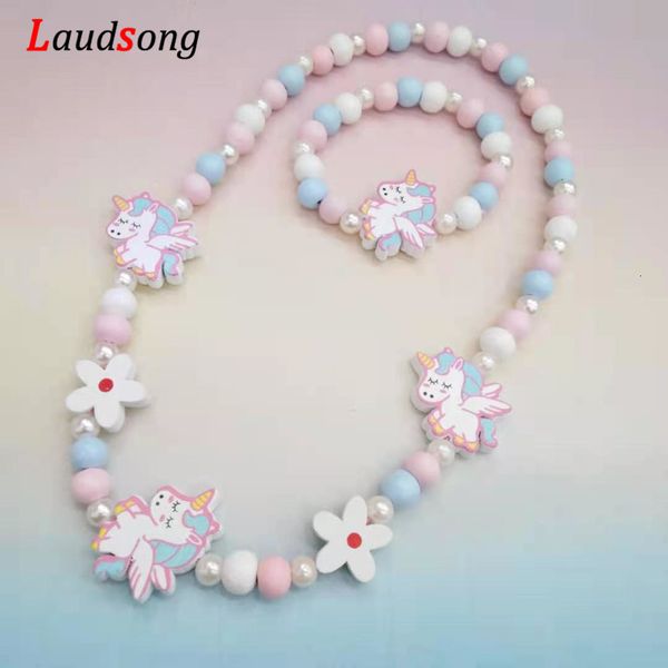 

necklaces pendants cartoon colorful wooden unicorn flower animal child sweater necklace bracelet girl's gifts children's jewelry k, Silver