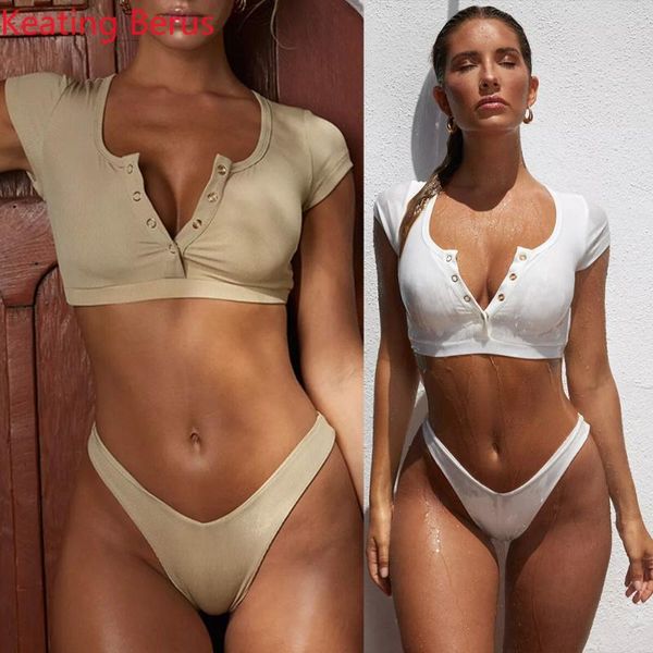 

women's jumpsuits & rompers 2021 bikini swimsuit dark button short-sleeved shirt triangle shorts swim spa beach style, Black;white