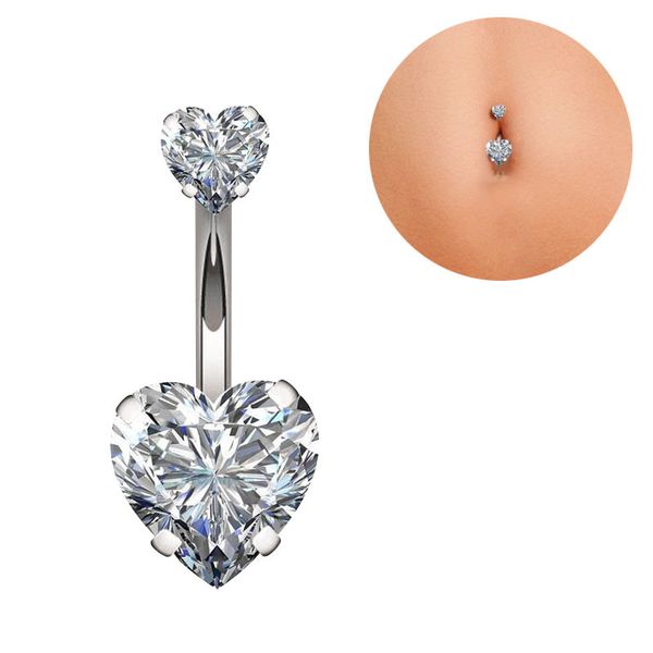 S2436 Gioielli per il corpo Pezzo singolo Diamante Zircone Doppio cuore Ombelico Anello ombelico Oro rosa Donne sexy Pierce