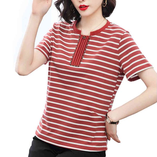 

women's t-shirt shinmind fashion slash t-shirts striped women's t- plus size female cotton short sleeve bp3g, White