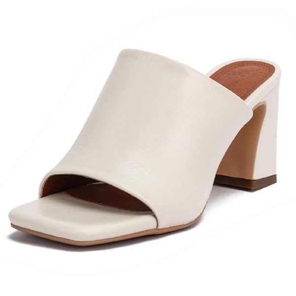 

fashion mules shoes woman block heels summer women's slippers sandals 2021 peep toe white black party ladies slides