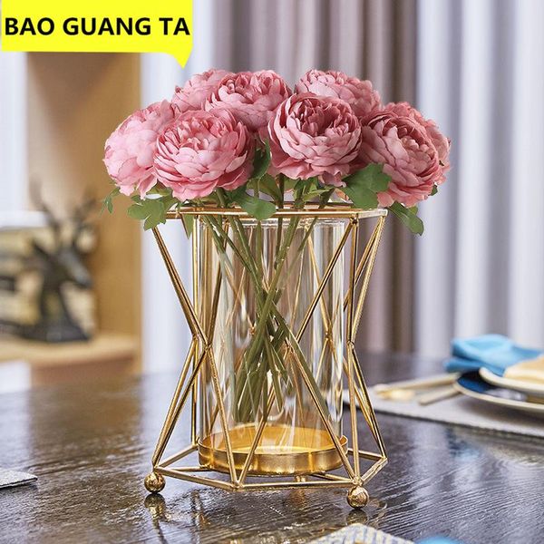 

vases bao guang ta nordic metal iron geometric glass gold vase decor flower arrangement modern home decoration creative r5413